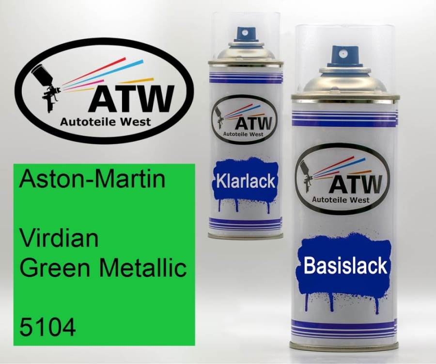 Aston-Martin, Virdian Green Metallic, 5104: 400ml Sprühdose + 400ml Klarlack - Set, von ATW Autoteile West.